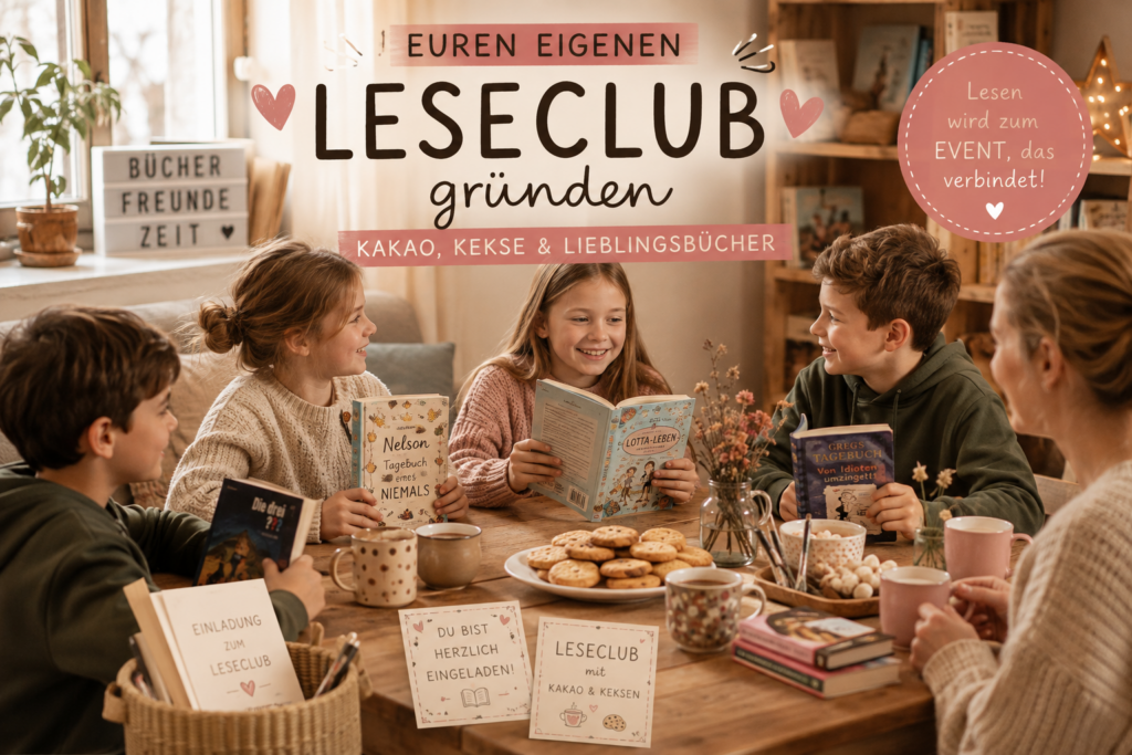 Leseclub- Kinder am Tisch mit Keksen