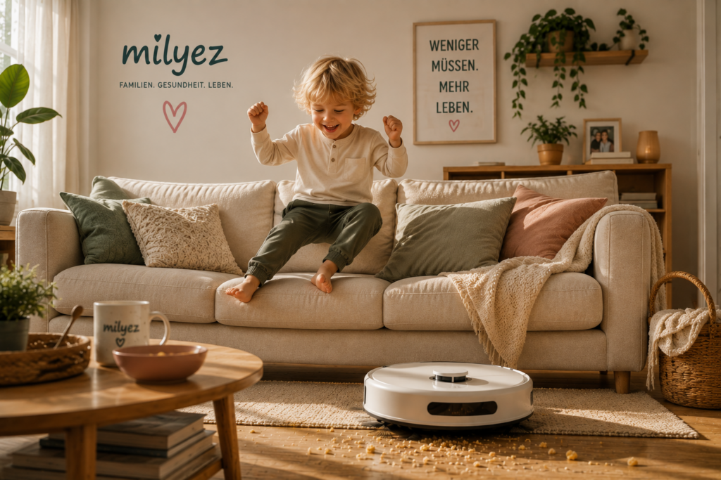 Sohn Saugroboter Wohnzimmer